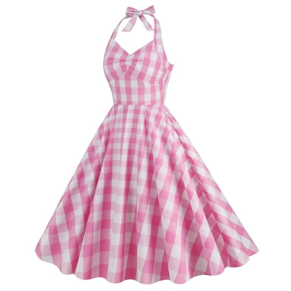 Chic Pink Checkered Backless Dress